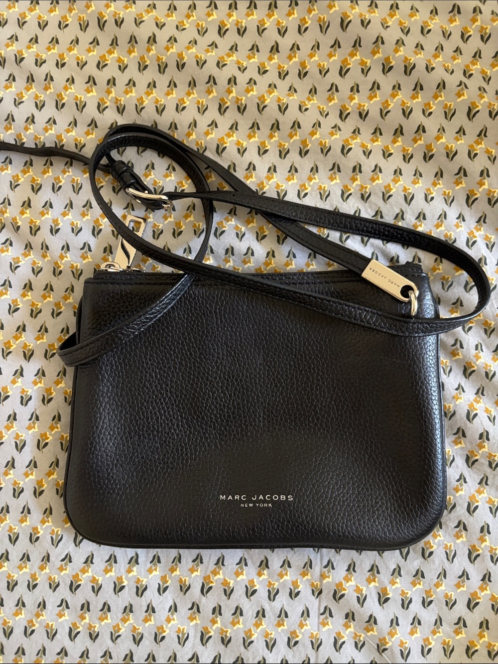 Marc Jacobs Black Pebbled Leather Crossbody with Logo Tag